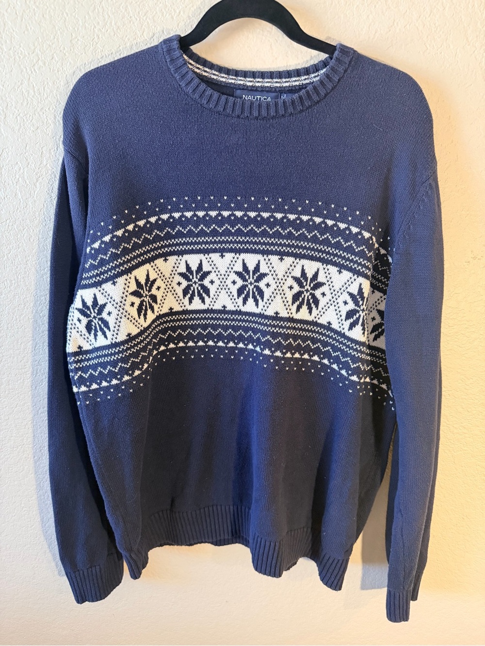 Nautica Men’s Navy Fair Isle Crewneck Sweater